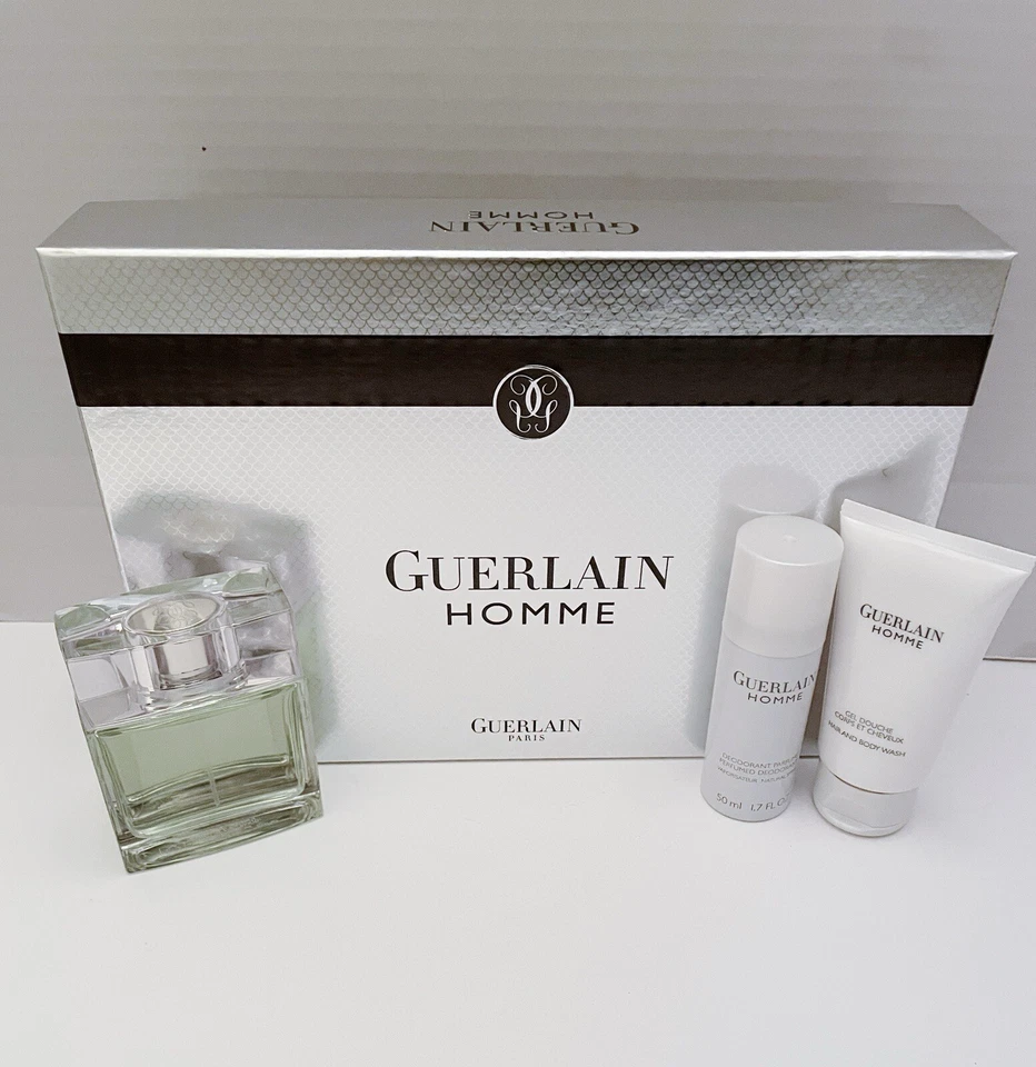 Guerlain Homme 3PC подарочный набор 2,7 унций/80 мл туалетная вода спрей для мужчин новый в коробке без печати - Изображение 1 из 1