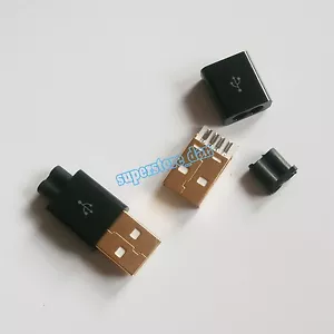 5X USB 2.0 Tipo A Enchufe 4 pines Adaptador Macho Conector Soldadura Cubierta Negra 2 Agujeros G - Imagen 1 de 1