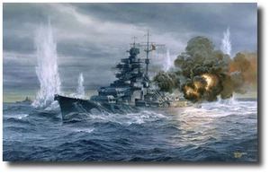 "Bismarck"" (a prueba de artista) de Tom Freeman - Atractiva capucha HMS en el estrecho de Dinamarca - Imagen 1 de 1