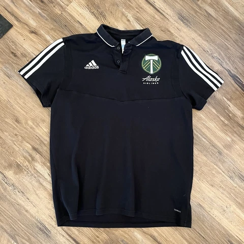 Men’s Adidas Climalite MLS Portland Timbers Soccer Polo Jersey Sz L Black Cover
