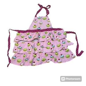 Gourmet Club Pink Polka Dot Ruffle Cupcake Baking Cooking Apron  - Picture 1 of 11
