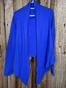 Ivivva Blue Open Front Cascade Long Sleeve Cardigan Girls Size 7 Thumbholes Snap - Picture 1 of 6