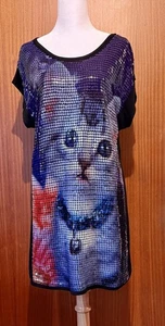 Butler and Wilson T-Shirt Kleid, Pailletten Kitten / Katzen Print, Größe M - Bild 1 von 4