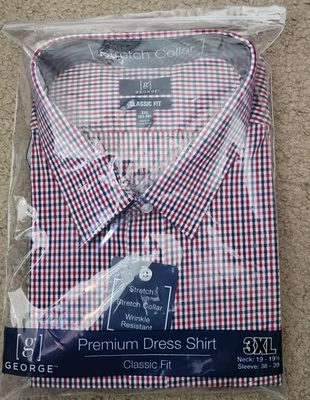Camisa Para Hombres George Roja a Cuadros Abotonada Cuello Elástico Resistente a Arrugas 3XL Foto 1 de 4