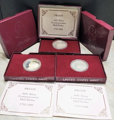 3 Proof Silver half dollars 1982 90 percent silver Uncirculated original box - Image 1 of 4