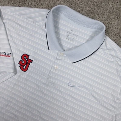 St Johns Red Storm Polo Shirt Mens 2XL Gray Striped Nike Drifit Performance Logo - Image 1 of 4