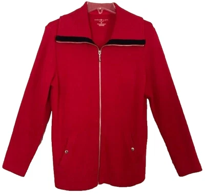 Chaqueta deportiva Karen Scott de punto roja con cremallera completa con bolsillos y ribete negro talla M Foto 1 de 4