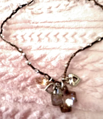 Брайтон карма коричневый крест шнур кристалл ожерелье серебро сердце подвески, новый без ЯРЛЫКОВ - Изображение 1 из 4