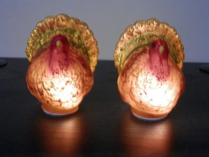 2er Set beleuchtetes Ernte Quecksilber Glas 4" Truthähne Valerie Parr Hill QVC SELTEN - Bild 1 von 10