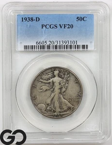 1938-D Walking Liberty Half Dollar, PCGS VF-20 ** Lower Mintage Key Date! - Picture 1 of 2