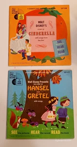 1967 The Story of Hansel and Gretel & Cinderella 7" 33 1/3 Disneyland 2 Book Set - Imagen 1 de 3