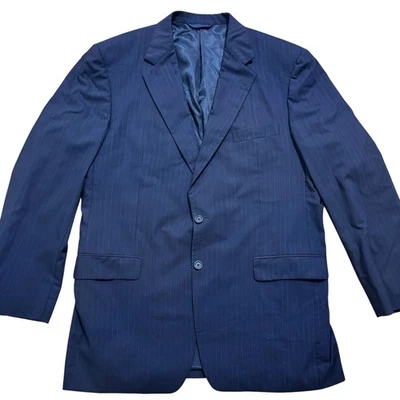 Blazer Burberry London masculino 44L lã azul marinho peito único casaco esportivo listrado - Imagem 1 de 4