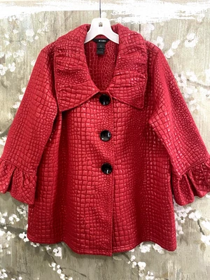 Chaqueta/abrigo manga campana vacaciones cuello LG cocodrilo texturizado rojo ALI MILES TALLA L USADO EN EXCELENTE ESTADO Foto 1 de 4