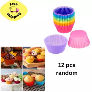 12 Silicone Cake Muffin Cupcake Liners - Baking Cups & Chocolate Cookie Molds - Picture 1 of 8