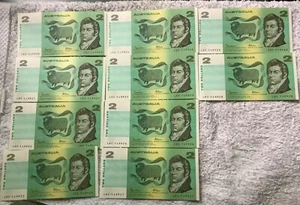 Australia $2 notes 10 consecutive Johnston-Fraser , mint condition ONLY $90 - Picture 1 of 2
