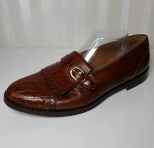 Mocasín MEZLAN Para Hombres Talla 10.5 M Genuino Cocodrilo Puntera Kiltie Monje Correa Marrón - Imagen 1 de 12
