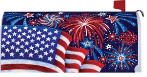 Patriotic American Flag Fireworks Magnetic Mailbox Cover - Picture 1 of 1