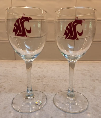 Washington State Cougars Glass Stem Wine Glasses 8oz Set of 2 Cover
