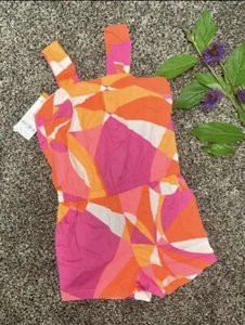 Youth Girls Gymboree NWT bright & beachy pink Orange Geometric romper size 4 - Picture 1 of 1