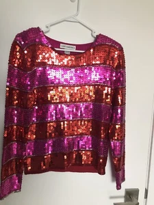 Sequin CATHY HARDWICK Jacket Disco Vintage 80s 90s Couture Memphis Red Fuschia - Picture 1 of 6