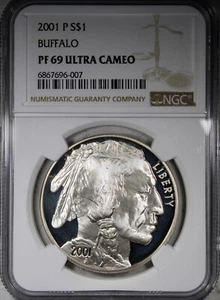 2001-P Proof Buffalo Silver Dollar NGC PR69 ULTRA CAMEO - Picture 1 of 2