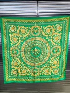 Versace Unisex Medusa Baroque Skill Print Silk Scarf Green Gold - Picture 1 of 8