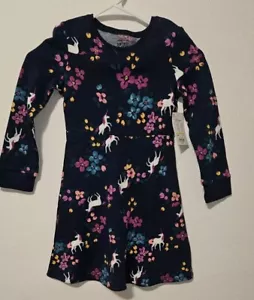 NEW NWT Jumping Beans Softest Fleece Girl's Navy Blue Unicorn Dress Size 6 - Picture 1 of 5