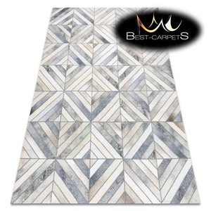 Modern practical printed RUG PATCHWORK Cow Hide Patchwork geometric beige/ grey - Picture 1 of 11