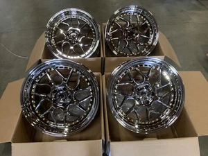 19x9.5 +22 Aodhan DS01 5x114.3 Black Vacuum w/Gold Rivets Wheels (Used Set) - Picture 1 of 6