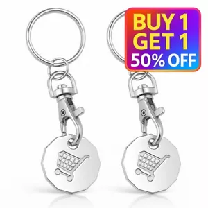 2 Trolley Coin Keyring Removable Supermarket £1 Pound Shopping Cart Token Holder - Picture 1 of 6
