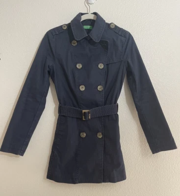 Abrigo de algodón azul marino United Colors Of Benetton Trench, mujer talla 40/XS Foto 1 de 4