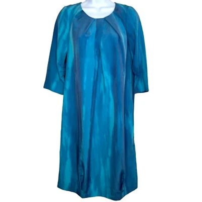 Платье Simply Vera Wang синее бирюзовое плиссированное рукав 3/4 длина до колена размер 4 - Изображение 1 из 4