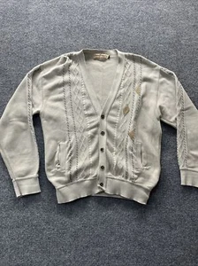 Norm Thompson Mens Vintage Tan Abstract Knitted Cardigan Sweater CREAM MEDIUM - Picture 1 of 9