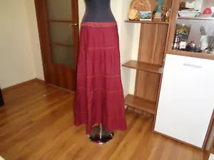 PHILOSOPHY DI ALBERTA FERRETTI COTTON WINE RED TIERED FLARE MAXI SKIRT-UK 12 - Picture 1 of 12