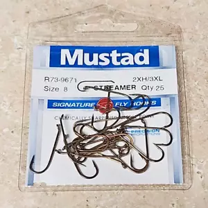 Mustad R73NP-BR-8-25M Streamer Hook 9671 2Xh 3XL Forged Down Eye Fishing - Picture 1 of 2