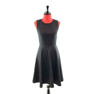 Natori schwarz strukturiert Fit Flare Kleid Taschen Stretch Größe 2 Neu mit Etikett - Bild 1 von 12