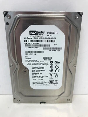 HP 459315-001 484429-001 250GB 3.5" SATA HARD DRIVE WESTERN DIGITAL WD2502ABYS - Image 1 of 4