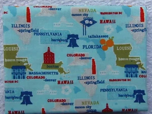 RARO Y FUERA DE STOCK Diseñador Novedad CAPITALES Y PUNTOS DE REFERENCIA RETRO DEL ESTADO *100% Algodón FQ* - Imagen 1 de 2