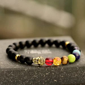 7 Chakra Healing Balance Beaded Yoga Reiki Golden Buddha Natural Stone Bracelets - Picture 1 of 7