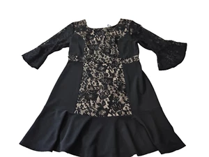 NY Collection Women's Black Floral Short Sleeve Polyester Dress Size PL - Picture 1 of 12