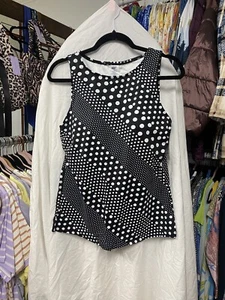 Lands End Swim Tankini Top Shelf Bra Size 12 Swim Black White Polka Dot $70 New - Picture 1 of 5