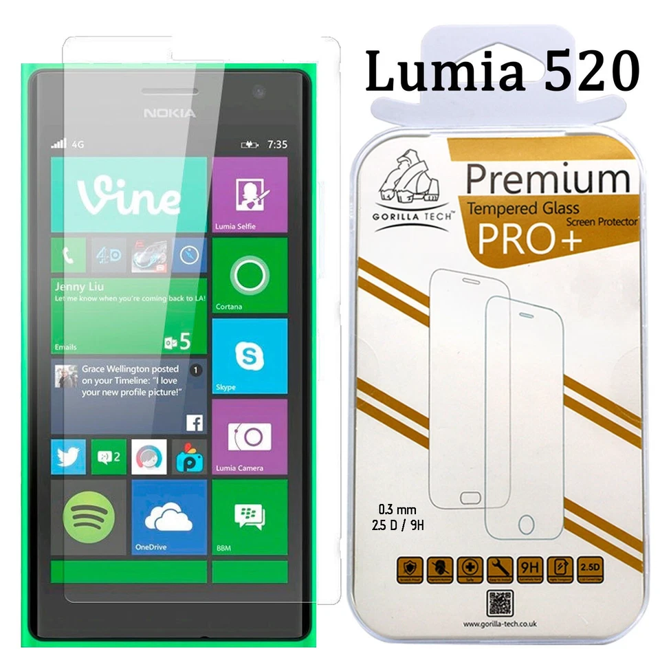 Lumia 520 Tempered Glass Genuine Gorilla Film Screen Protector Guard for Nokia - Image 1 of 4