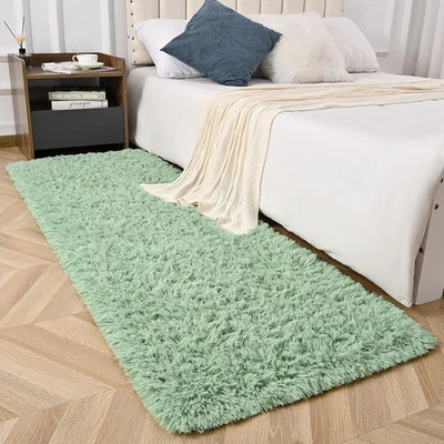 Sage Green Runner Area Rugs for Bedroom Living Room, 2X4 Feet Fluffy Bedside Rug - Image 1 of 4