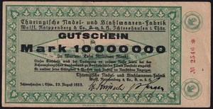 Germany Ichterhausen 10 Million Mark 1923 Old Emergency Paper Money Banknote VF - Picture 1 of 2