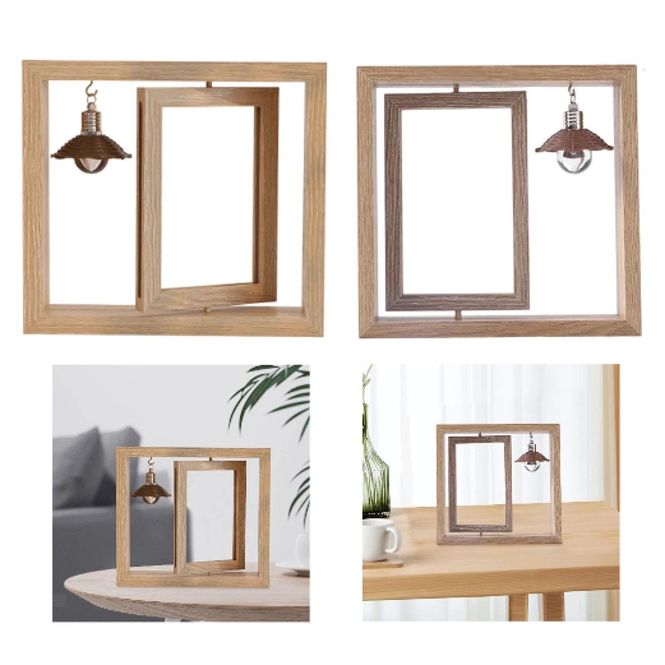 Rotating Picture Frame Decorative Birthday Gifts  Office Desktop Wood - Image 1 of 1