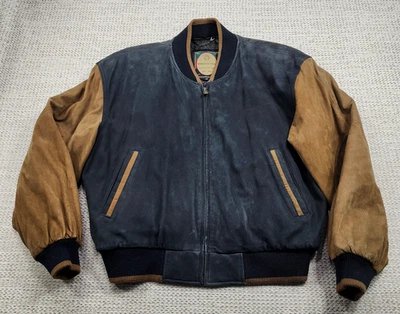 Members Only Chaqueta Hombre XL Negro Marrón Cuero Gamuza Bombardero Dos Tonos Acolchada Foto 1 de 4