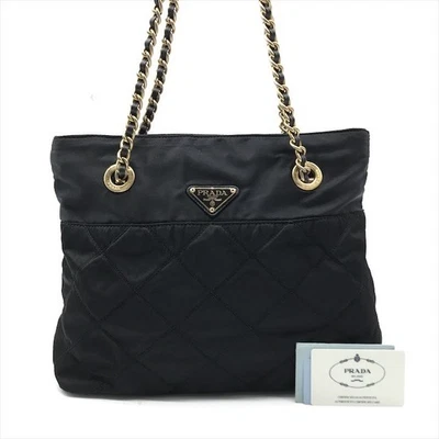 Borsa Prada Nylon Tessuto Trapuntata Catena Tracolla Tote Bag Nera Vintage Au... - Immagine 1 di 4