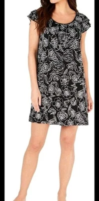 Charter Club 睡袍飘逸袖 XS 码黑色白色花卉礼服新品 — 第 1/4 张图片