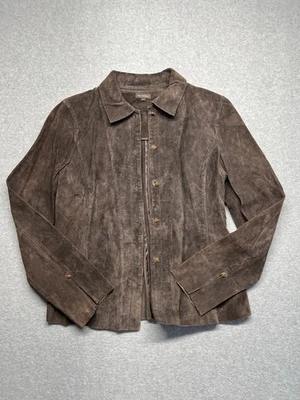 全新 Frontier 皮革夹克 女式 大号 棕色 带橙色水钻纽扣 — 第 1/4 张图片