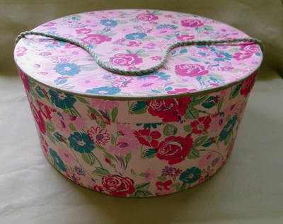 CAJA SOMBRERO VICTORIANA Shabby Chic grande vintage patrón de flores muy buen estado Foto 1 de 4